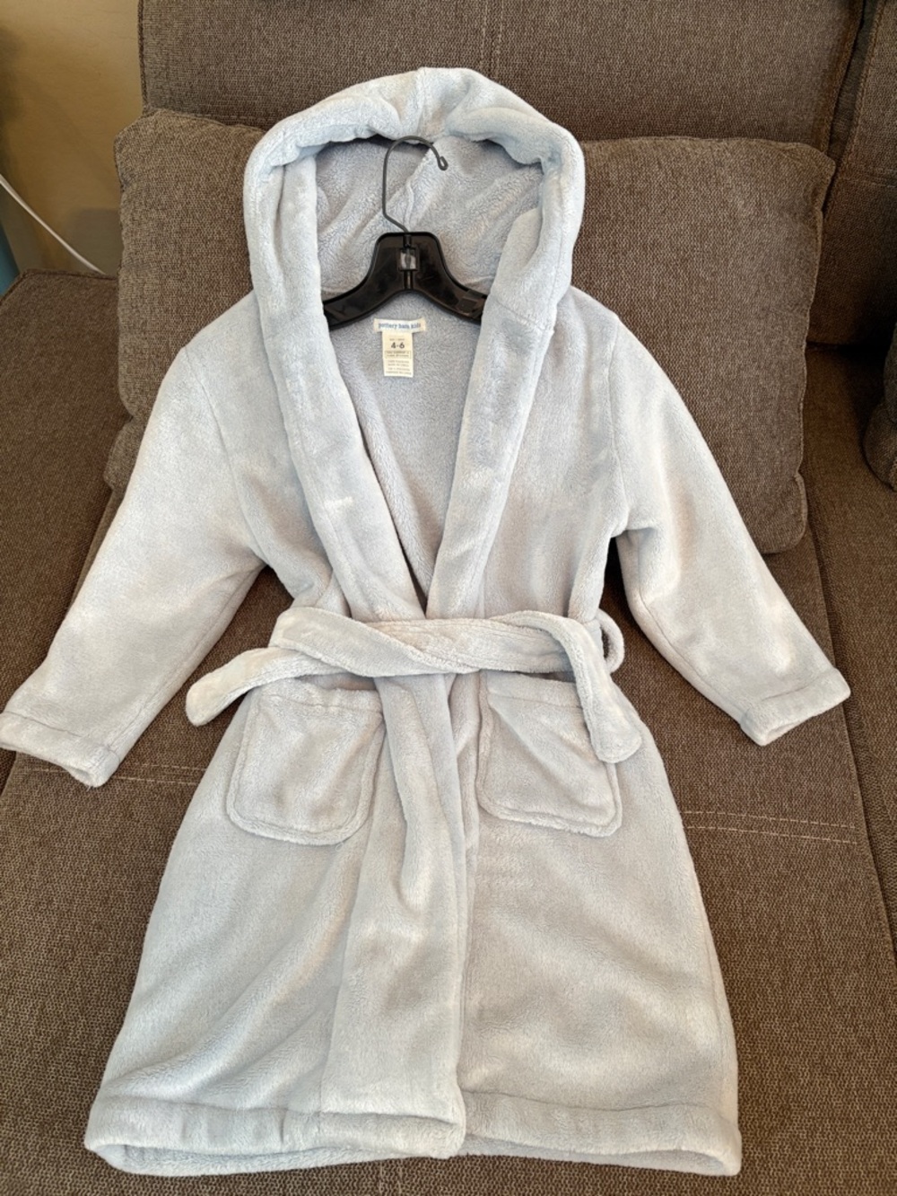 Pottery Barn Kids Light Blue Plush Hooded Robe